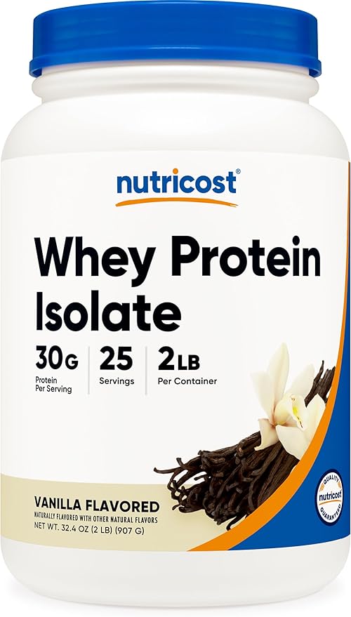 Nutricost Grass-Fed Whey Protein Isolate (Vanilla) 2LBS - Non-GMO, Gluten Free, Natural Flavors