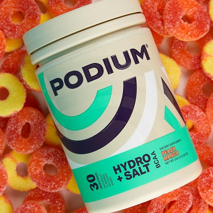Podium Nutrition, Instantized BCAA Powder, Hydro and Salt, Mango Peach, 30 Servings, Electrolytes, Hydration, Recovery