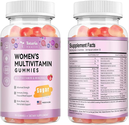 Sugar Free Multivitamin Gummies for Women 14+ w/Inositol, Iron, Folate, Biotin, 30 Day Supply, Vegetarian, Gummy Vitamins for Women | Sugar Free