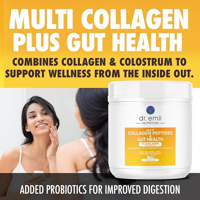 DR. EMIL NUTRITION Collagen Peptides Powder Plus Gut Health Supplement - Collagen Powder for Women with Colostrum & Probiotics for Gut Support & Immunity - Collagen Supplements for Hair, Skin & Nails