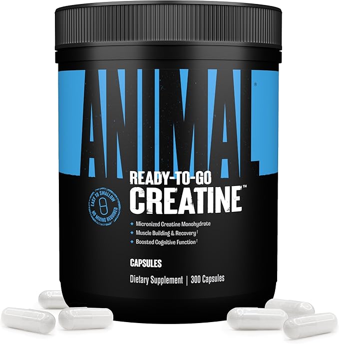 Animal Micronized Creatine Monohydrate Capsules - 300 Caps, 2500mg per Serving to Support Muscle Growth, Endurance, ATP Production, Cognitive Function, Strength, Recovery, and Delay Muscle Fatigue
