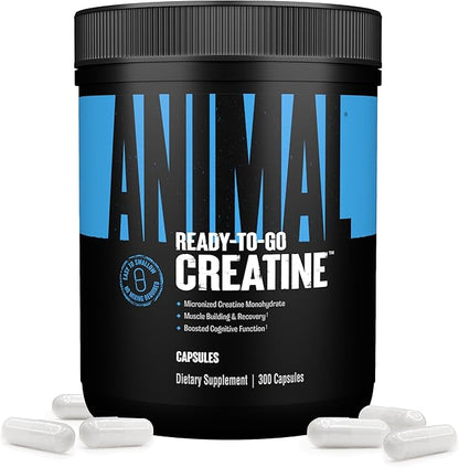 Animal Micronized Creatine Monohydrate Capsules - 300 Caps, 2500mg per Serving to Support Muscle Growth, Endurance, ATP Production, Cognitive Function, Strength, Recovery, and Delay Muscle Fatigue