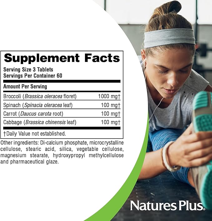 Natures Plus Mixed Vegetables - 1300 mg, 180 Vegetarian Tablets - Powerful Whole Foods Phytonutrient Supplement, Promotes Overall Health - Gluten-Free - 60 Servings