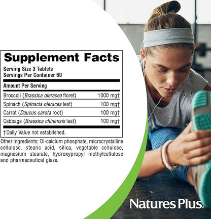 Natures Plus Mixed Vegetables - 1300 mg, 180 Vegetarian Tablets - Powerful Whole Foods Phytonutrient Supplement, Promotes Overall Health - Gluten-Free - 60 Servings