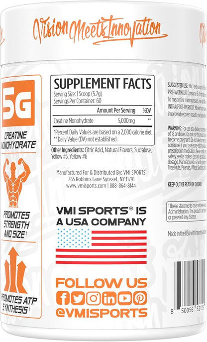 VMI Sports Creatine Monohydrate Powder Muscle Mass – Strength – Size – Power | 5 Grams per Serving (60 Servings, Peach Mango Rings)