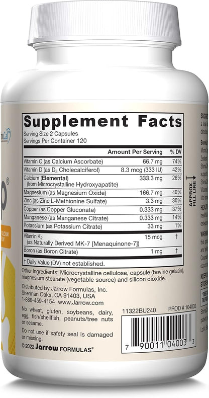 Jarrow Formulas BoneUp for Bone Density and Skeletal Nutrition, Includes Vitamin D3, K2 (as MK-7) and Calcium, 240 Capsules