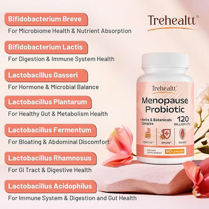 Menopause supplements for women, 120 Billion CFU Probiotic, 13-in-1 Herbs & Botanicals Complex, for Hormone Menopause, Hot Flashes, Night Sweats, Mood Swings, Sleep Disturbances, Vegan, 60 Capsules