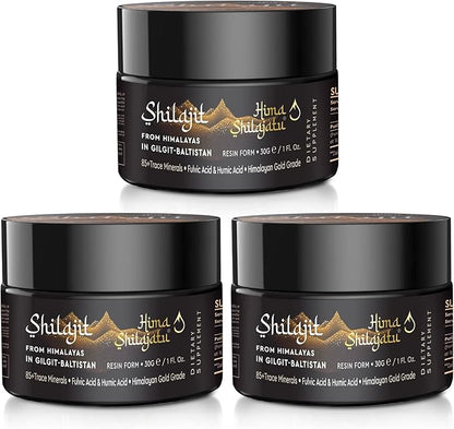 Shilajit Purest Himalayan Shilajit Resin - Gold Grade 100% Pure Shilajit with Fulvic Acid & 85+ Trace Minerals Complex for Energy & Immune Support, Pack of 3 (6 Months Supply)