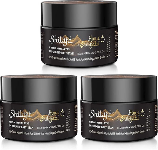 Shilajit Purest Himalayan Shilajit Resin - Gold Grade 100% Pure Shilajit with Fulvic Acid & 85+ Trace Minerals Complex for Energy & Immune Support, Pack of 3 (6 Months Supply)