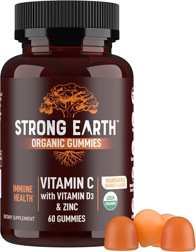 Strong Earth - Organic Immune Health Gummies with Vitamin C, Vitamin D3 Plus Zinc - Adult Immune System Boost Zinc, Vitamin C, Vitamin D Gummies - Gummy Multivitamin Immune Support Supplement (60)