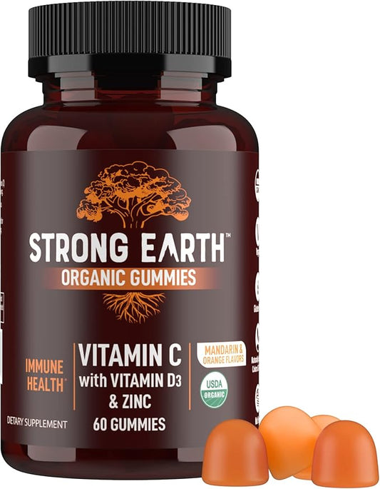 Strong Earth - Organic Immune Health Gummies with Vitamin C, Vitamin D3 Plus Zinc - Adult Immune System Boost Zinc, Vitamin C, Vitamin D Gummies - Gummy Multivitamin Immune Support Supplement (60)
