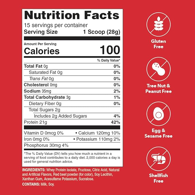 Whey Protein Powder | Strawberry | 21g 100% Whey Isolate Protein Powder | Low Carb and Lactose Free | Gluten Free | Certified Kosher | 15 Servings