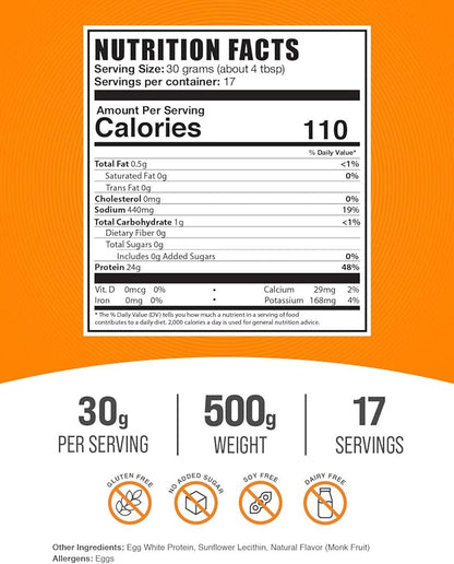 BulkSupplements.com Egg White Protein Powder - Egg White Powder, Lactose Free & Dairy Free Protein Powder - Unflavored & Gluten Free, 30g per Serving, 500g (1.1 lbs) (Pack of 1)