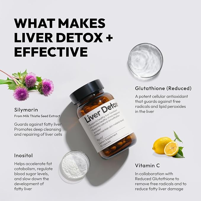 BigVita Liver Detox Vegan Gluten Free Liver Health Supplement Cleanse Detox & Repair Hangover Helper Contains Milk Thistle Glutathione Vitamin C Inositol and Selenium, 90 Capsules