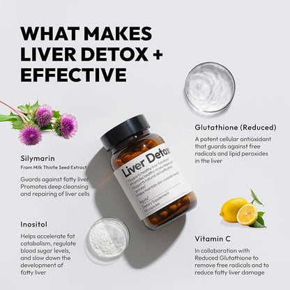 BigVita Liver Detox Vegan Gluten Free Liver Health Supplement Cleanse Detox & Repair Hangover Helper Contains Milk Thistle Glutathione Vitamin C Inositol and Selenium, 90 Capsules