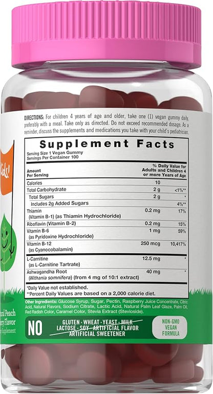 Carlyle Kids B Complex Gummies | 100 Count | Vegan | Peach Raspberry Flavor | Non-GMO, Gluten Free | by Lil' Sprouts