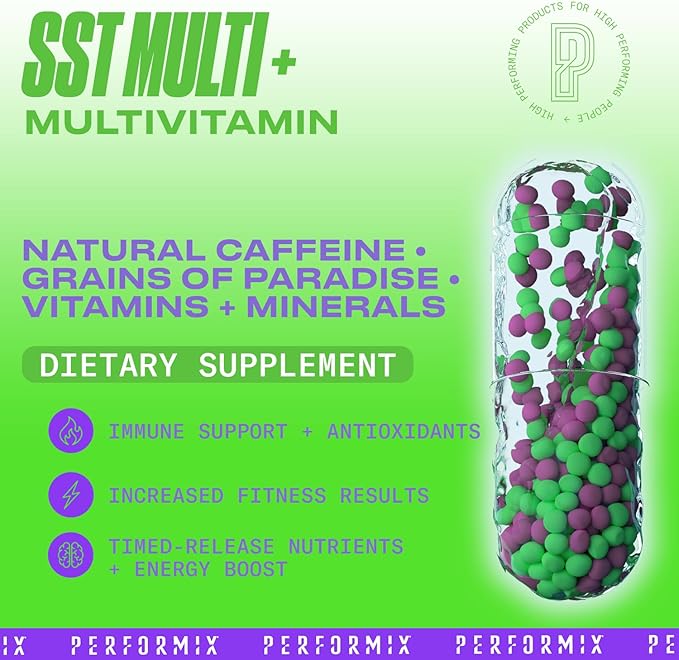 PERFORMIX - SST Multi+ Multivitamin - Natural Energy - Timed-Release - Immune System & Metabolic Support - Weight Goals - Caffeine, Biotin, Vitamin A, C, D, E, B6 & B12 - Women & Men - 60 Count