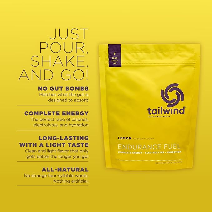Tailwind Nutrition Endurance Fuel, Electrolyte & Hydration Sports Drink Mix Powder, Gluten-Free, Vegan, Lemon, 30 Servings