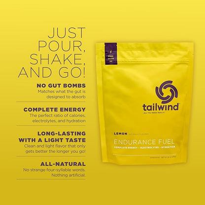 Tailwind Nutrition Endurance Fuel, Electrolyte & Hydration Sports Drink Mix Powder, Gluten-Free, Vegan, Lemon, 30 Servings