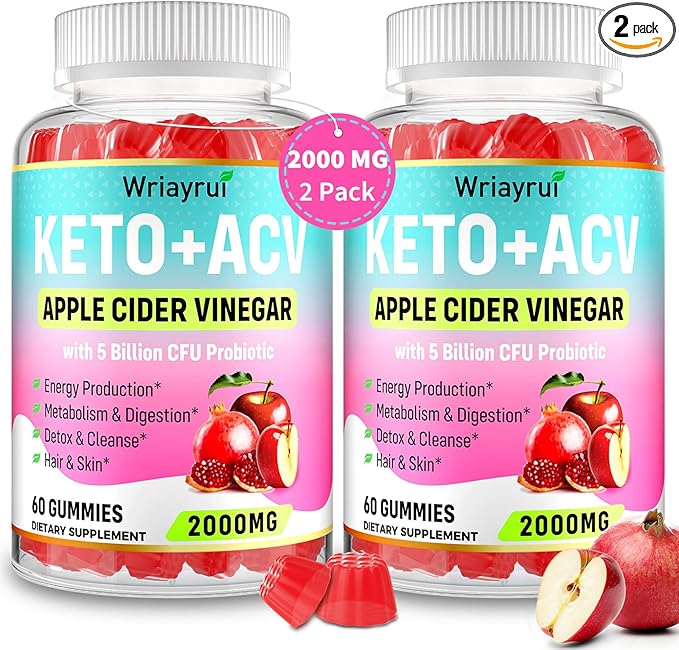Keto Acv Gummies, Fast Ripped Apple Cider Vinegar Gummies, Max Strength 2000mg, ACV Gummies for Metabolism, Digestion, Detox & Cleanse, Formulated with Green Tea, B6 & B12, 120 Counts