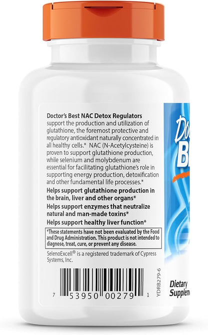 Doctor's Best NAC Detox Regulators with Seleno Excell, Non-GMO, Vegetarian, Gluten Free, Soy Free, 60 Veggie Caps
