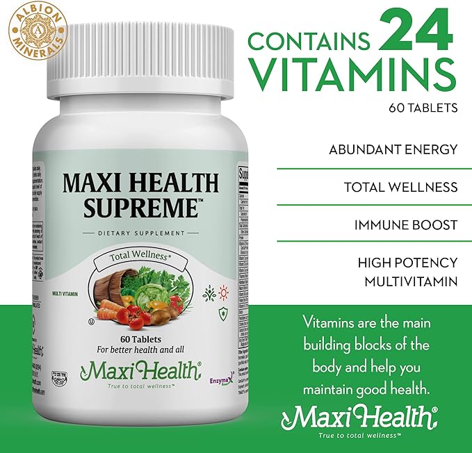 Maxi Health Supreme High Potency Multivitamin & Mineral for Wellness, Immune Boost & Antioxidant Defense, Includes Vitamin A, Vitamin C, Vit D and E, Vitamin B12, B6, Biotin, Selenium, Zinc, Inositol…