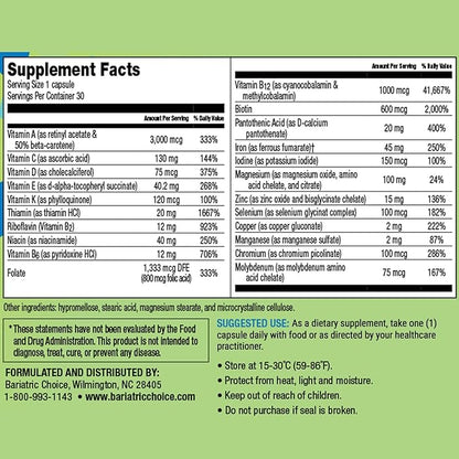 Bariatric Choice Once Daily Bariatric Multivitamin Capsule with 45 mg of Iron (30ct)