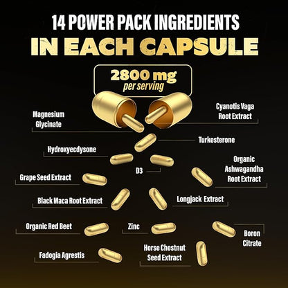 Testosterone Support for Men - Male Enhancing Supplements & Vitality Pills | Testosterone Supplement for Men w/ Turkesterone, Tongkat Ali & Fadogia Agrestis | Boost Muscle Growth, Stamina & Recovery