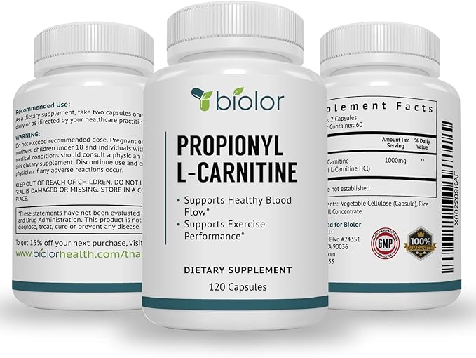 Biovy High Absorption Propionyl-L-Carnitine (PLCAR) No Artificial Fillers - Effective Propionyl L Carnitine HCL Supplement to Support Blood Circulation - 120 Capsules