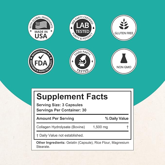 NuBest Collagen Super Collagen Peptides - Revitalizes Skin, Hair & Nails - Bone & Joint Strength - Beauty Collagen Formula for Men & Women - 1,500 mg Per Serving - 90 Capsules | 1 Month Supply