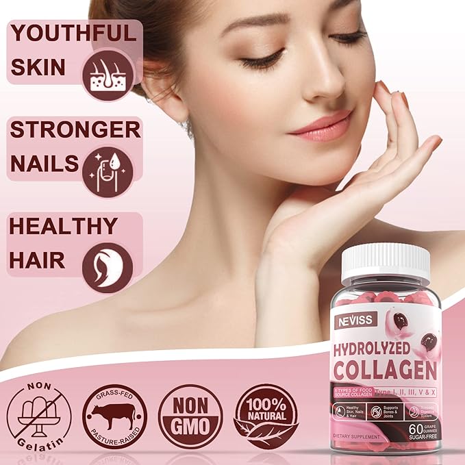 Hydrolyzed Collagen Peptides Gummies 800mg, Sugar Free Multi Peptides Type I II III V & X, Plus Biotin, Keratin & Vitamin for Women Men Healthy Skin Hair Nails, Bone & Joint Support