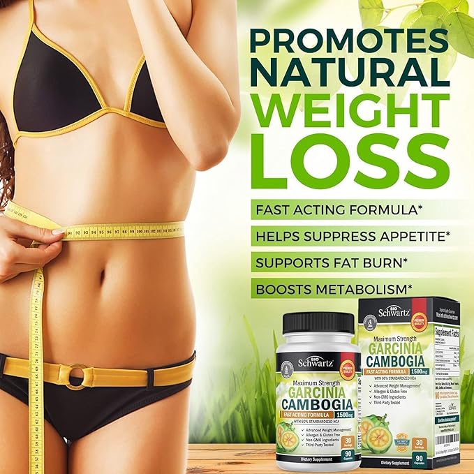 Garcinia Cambogia Weight Loss Pills - 1500mg HCA Pure Extract - Fast Acting Appetite Suppressant - Fat Burner for Women and Men to Help Lose Weight - Carb Blocker Metabolism Diet Pill - 90 Capsules