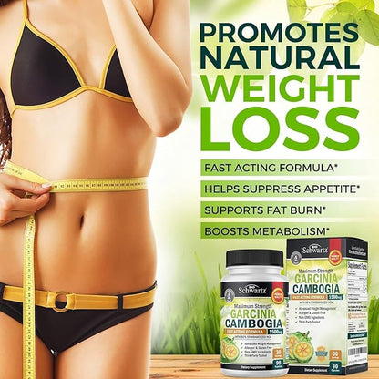 Garcinia Cambogia Weight Loss Pills - 1500mg HCA Pure Extract - Fast Acting Appetite Suppressant - Fat Burner for Women and Men to Help Lose Weight - Carb Blocker Metabolism Diet Pill - 90 Capsules