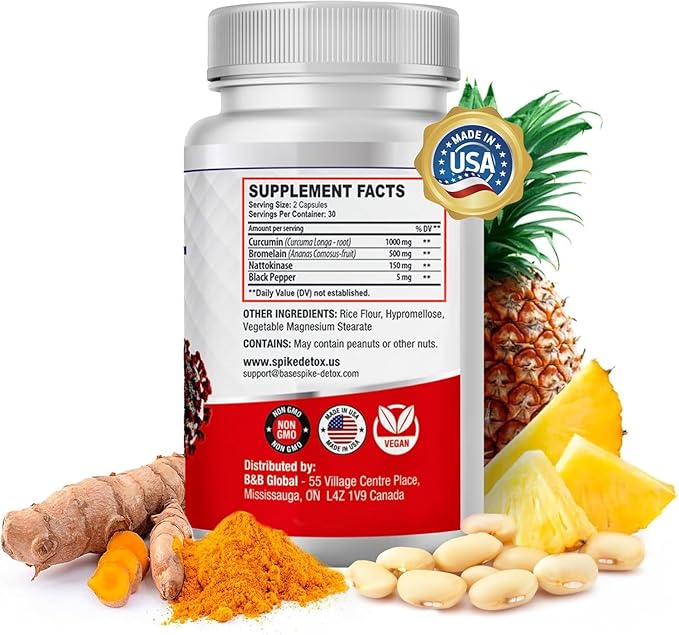 Spike Protein Detox | Nattokinase 3000Fu, Bromelain 500mg, Curcumin 1000mg | 60 Capsules - 30-Day Supply | Promotes Natural Balance | Spike Support Formula | Unflavored