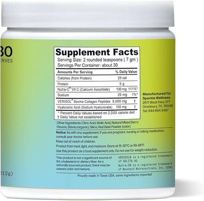 Sparkle Wellness Skin Boost Plus (Mixed Berry) [30-Serves] | Collagen Powder Supplement with VERISOL Bioactive Hydrolyzed Collagen Peptides, Vitamin C & Hyaluronic Acid to Improve Skin Elasticity