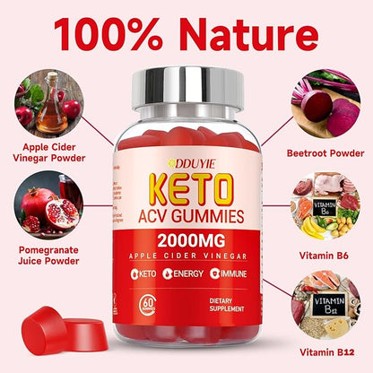 Keto Acv Gummies - Apple Cider Vinegar Gummies Diet Supplement for Men Women - with Pomegranate Beet Juice Powder - 60 Vegan
