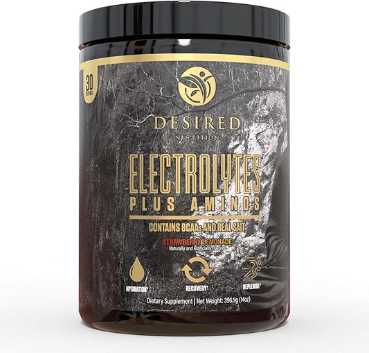 Electrolytes Plus Amino Electrolytes Plus Amino Recovery Drink Powder, Complete Hydration and Amino Acids/BCAAs, Strawberry Lemonade (30 Servings)