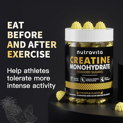 Creatine Monohydrate Gummies for Men & Women-5g of Creatine Monohydrate per Serving - Sugar Free,Vegan,Pineapple Flavor, 120 Count
