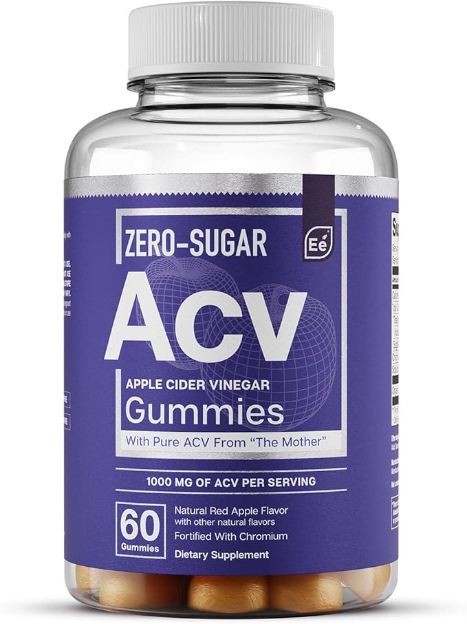 Essential Elements Zero-Sugar ACV Apple Cider Vinegar Gummies from “The Mother” - Naturally-Sourced, Vegan ACV Gummies with Chromium 60 Count