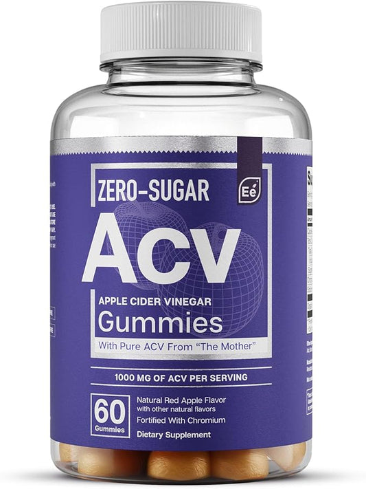 Essential Elements Zero-Sugar ACV Apple Cider Vinegar Gummies from “The Mother” - Naturally-Sourced, Vegan ACV Gummies with Chromium 60 Count