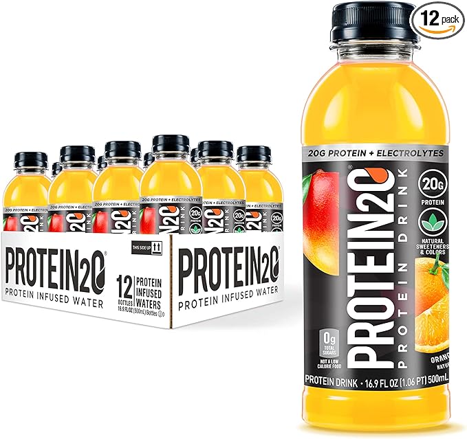 Protein2o 20g Whey Protein Isolate Infused Water Plus Electrolytes, Sugar Free Sports Drink, Ready To Drink, Gluten Free, Lactose Free, Orange Mango, 16.9 oz Bottle (12 Count)