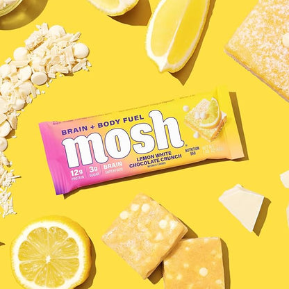 MOSH Lemon White Chocolate Keto Protein Bars, High Fiber, Low Carb, Gluten Free, High Protein, Brain Healthy Snack, 12 Count