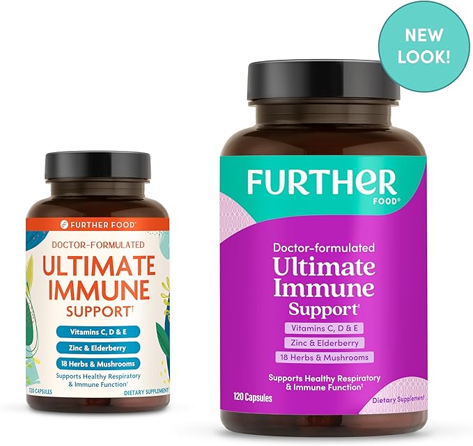 Further Food Ultimate Immune Support Vitamin C, D, E and Zinc + Natural Immunity Booster Multivitamin Herbal Supplement Elderberry & Echinacea, Daily Immune Defense & Antioxidant Support.