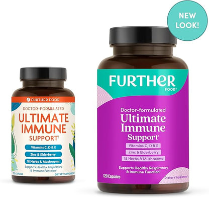 Further Food Ultimate Immune Support Vitamin C, D, E and Zinc + Natural Immunity Booster Multivitamin Herbal Supplement Elderberry & Echinacea, Daily Immune Defense & Antioxidant Support.
