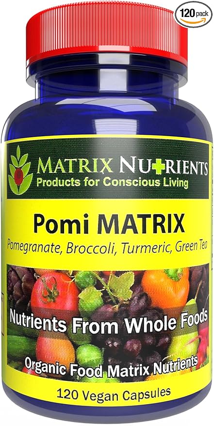 POMI Matrix - 10 Times Stronger Than The Competition! - Lower PSA Levels for Healthy Prostate - 100% Organic - Ingredients: Pomegranate, Green Tea, Turmeric, Broccoli - Vegan Capsules (120ct)