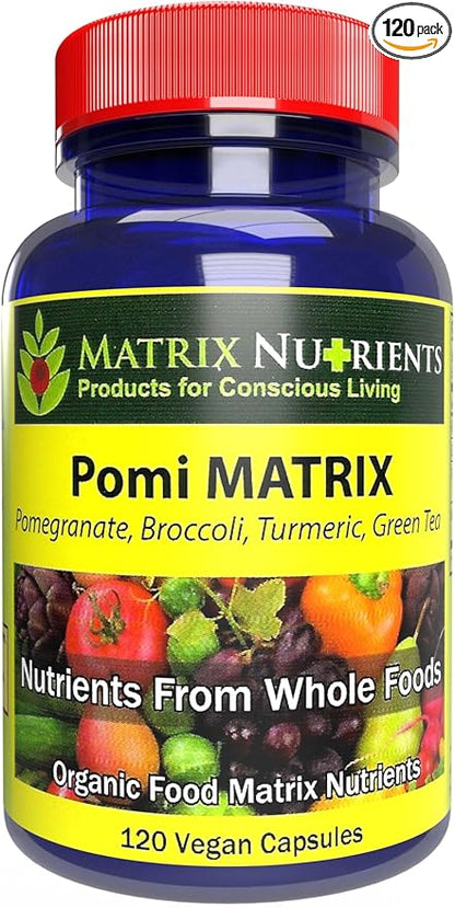 POMI Matrix - 10 Times Stronger Than The Competition! - Lower PSA Levels for Healthy Prostate - 100% Organic - Ingredients: Pomegranate, Green Tea, Turmeric, Broccoli - Vegan Capsules (120ct)