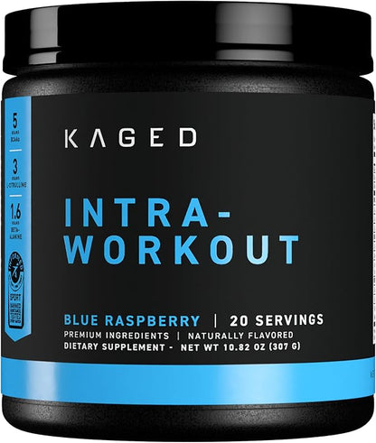 Kaged Intra Workout BCAA Powder | Blue Raspberry | In-KAGED | Intra Workout Carbs | Energy Drink for Weights & Cardio | Amino Acids to Boost Protein Synthesis | 20 Servings