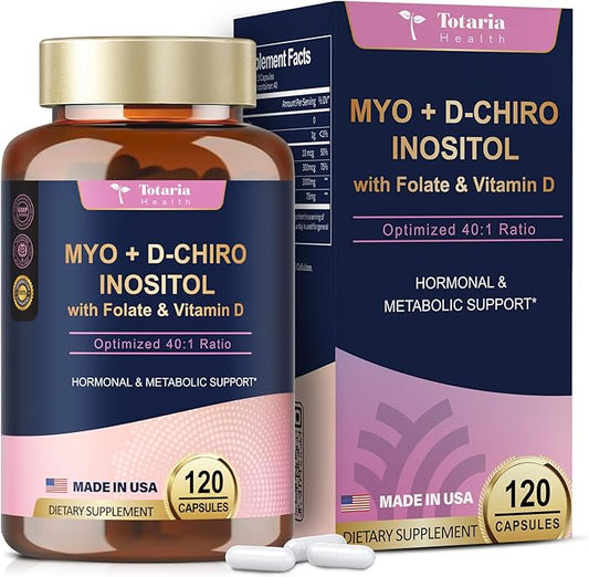 Inositol Supplement - 3075mg Myo-Inositol & D-Chiro Inositol Capules Plus Vitamin D3, Folate, Ideal 40:1 Ratio - Hormonal Balance for Women & Ovarian* Support | Vegan, Non GMO - 120 Caps