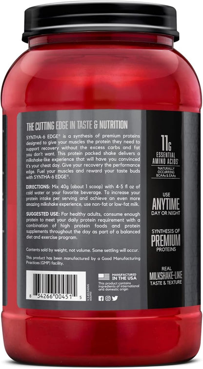 BSN SYNTHA-6 Edge Protein Powder, with Hydrolyzed Whey, Micellar Casein, Milk Protein Isolate, Low Sugar, 24g Protein, Cookies N Cream, 28 Servings