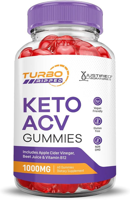 Turbo Ripped Keto ACV Gummies Advanced Formula 1000MG Turbo Ripped Keto Gummies Apple Cider Vinegar Formulated with Pomegranate Beet Juice Powder B12 Vegan Non GMO 60 Gummys